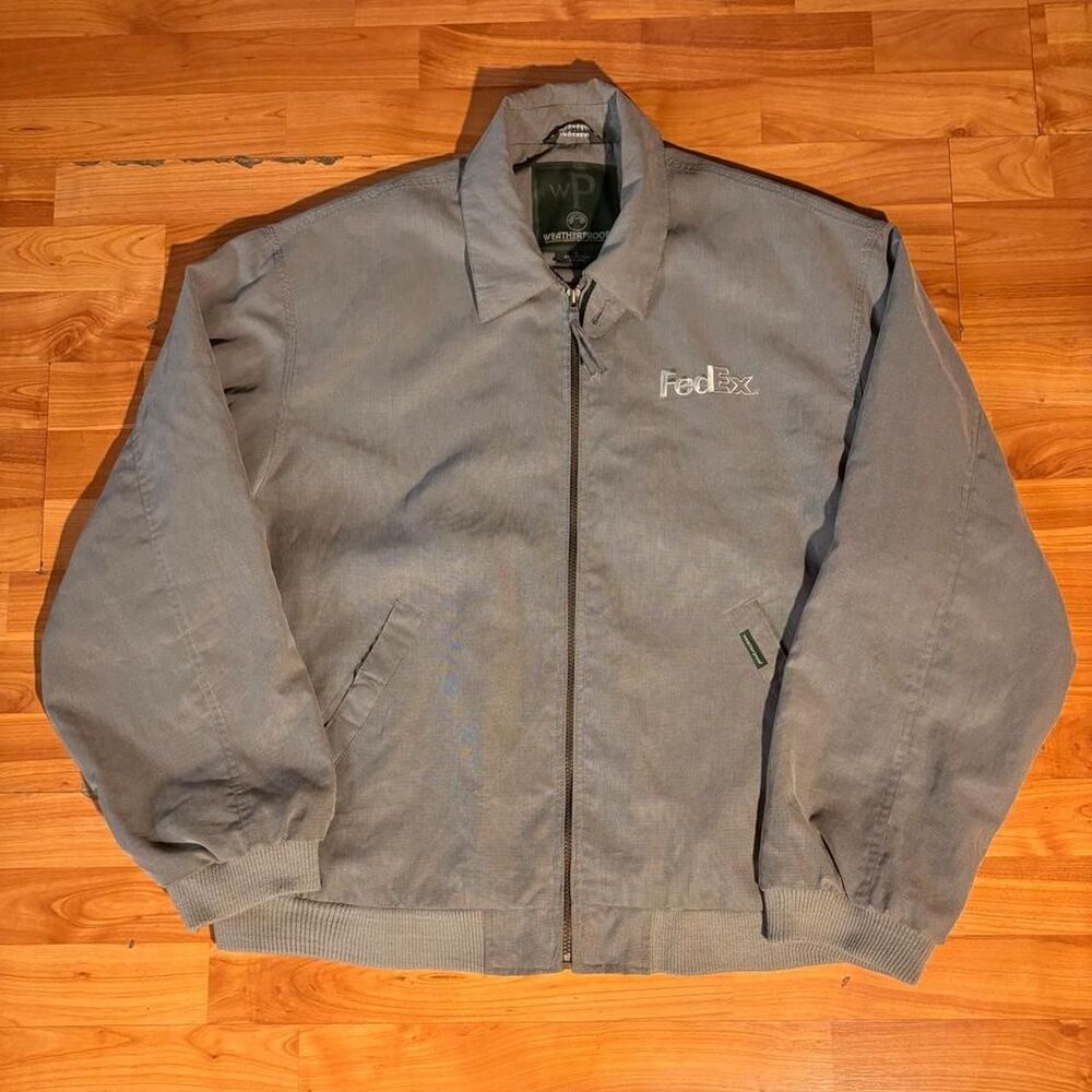 Vintage 90s FedEx Grey Work Jacket Size XL Workwear Uniform Zip Jacket